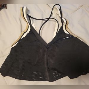 Nike sports bra black with gold and white straps
